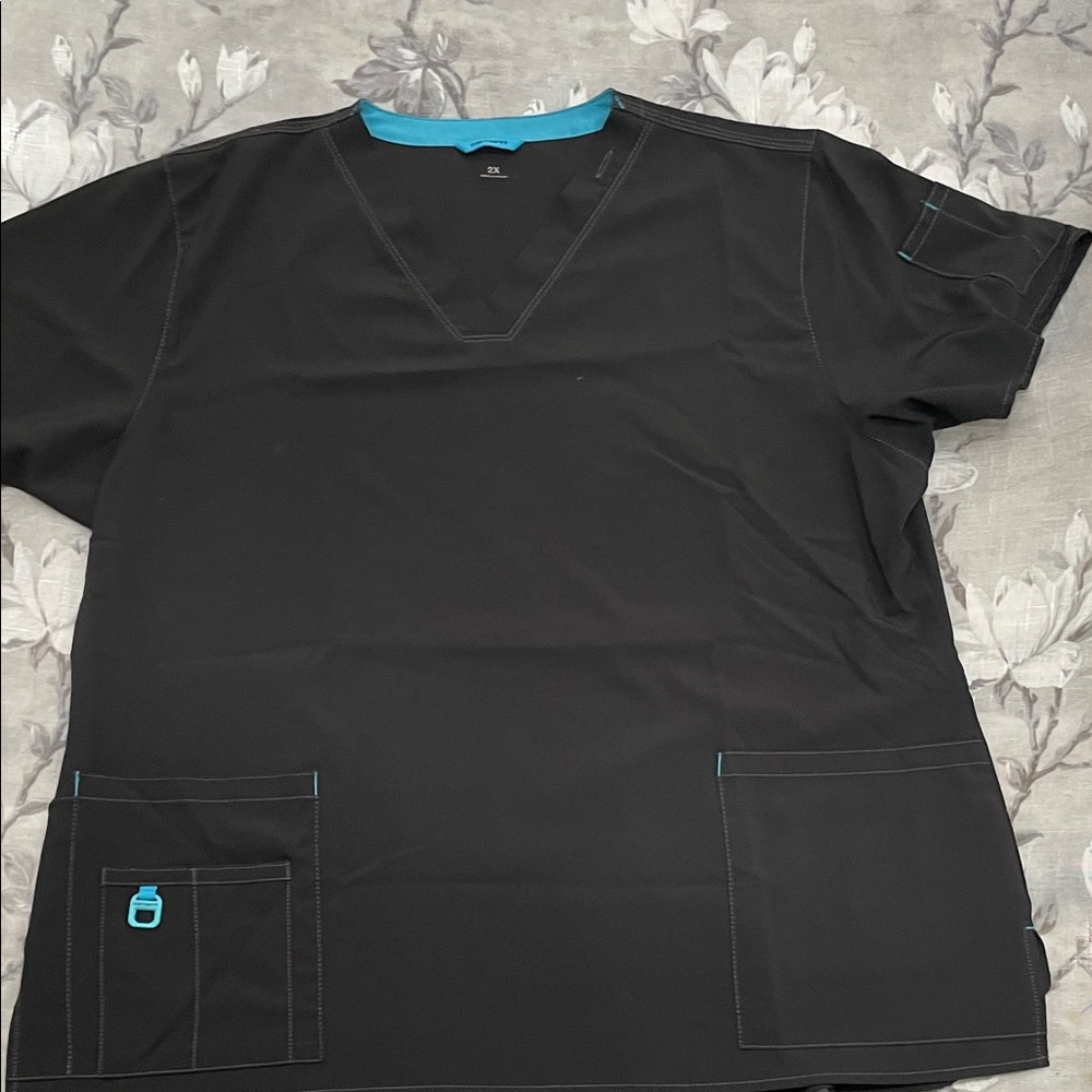 Carhartt Black Force Scrub Top with Teal Trim 2X